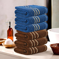 Kuber Industries Soft Cotton Face Towels 1200 Gsm | Easily Washable Towels & Workout Gym Napkins For Men - Dark Brown & Blue (Pack Of 6)