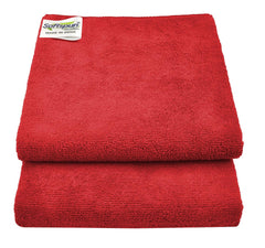 Softspun Microfiber Cleaning Cloths Towel Set 300 Gsm | Highly Absorbent Lint And Streak Free Multi-Purpose Wash Cloth For Kitchen, Car, Stainless (2 Pcs)- Red