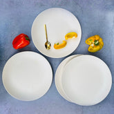 Subhra White Ceramic Dinner Plates Set Of 4 - 10 Inches, 4 Pieces | White Matte Finish Full Ceramic Plates For Dinner - Microwave Safe & Dishwasher Safe