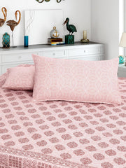 Handloom Printed Double Bedsheet For Queen Size With 2 Matching Pillow Cover | Size 90 X 100 Inches, Pink - Cotton Bedsheets For Double Bed | Soft & Smooth