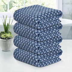 Kuber Industries Microfiber Bath Towel 1400 Gsm | Large Size Soft Quick Dry & Absorbent Shower Bath Towel (Circle- Blue)- Pack Of 4