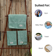 Bathriene 100% Bamboo Hand Towels 600 Gsm | Highly Absorbant Soft & Anti Bacterial Towels For Wash Basin Hand Towels (Garden Green) - Set Of 3
