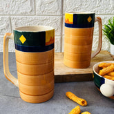 Hand Painted Boho Fiesta Jumbo Ceramic Coffee Mug Set Of 2 - 500ml Each | Milk Mugs & Ceramic Beer Mugs - Large Mugs | Microwave Safe & Dishwasher Safe
