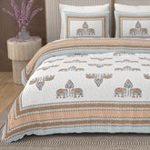 1 Queen Size Bedsheet For Double Bed With 2 Pillow Covers (90 X 108 Inches) Cream & Grey | Beautiful Printed Designs - Breathable 100% Cotton Bedsheet Comfortable