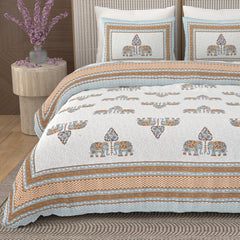 1 Queen Size Bedsheet For Double Bed With 2 Pillow Covers (90 X 108 Inches) Grey & Brown | Premium Cotton Material - Ideal For House, Hotel, Guest House