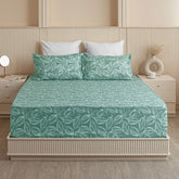Perfect King Size Bedsheet With Two Matching Pillow Cover - 84 X 78 Inches, Aqua Green | All Around Elastic Fitted Bedsheet | Wrinkle Free
