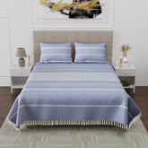 100% Cotton Double Bedsheet With Two Pillow Cover - Queen Size 90 X 100 Inches, Blue | Handloom Cotton Bedsheets For Double Bed | All Season Comfort