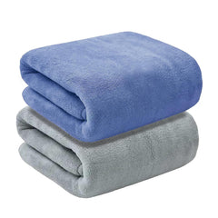 Maxoshine Microfiber Bath Towels Large Size-Super Soft Coral Fleece Bathing Towel With Hook Quick Dry Super Absorbent-Bath Towel For Men & Women (Grey/Blue, Pack Of 2)
