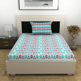 Bedsheet For Single Size Bed With 1 Pillow Cover - 57 X 87 Inches, Aqua & Red | Gifts For Wedding Or Anniversary, Surprise, Soft, Breathable, & Comfortable Bedsheet