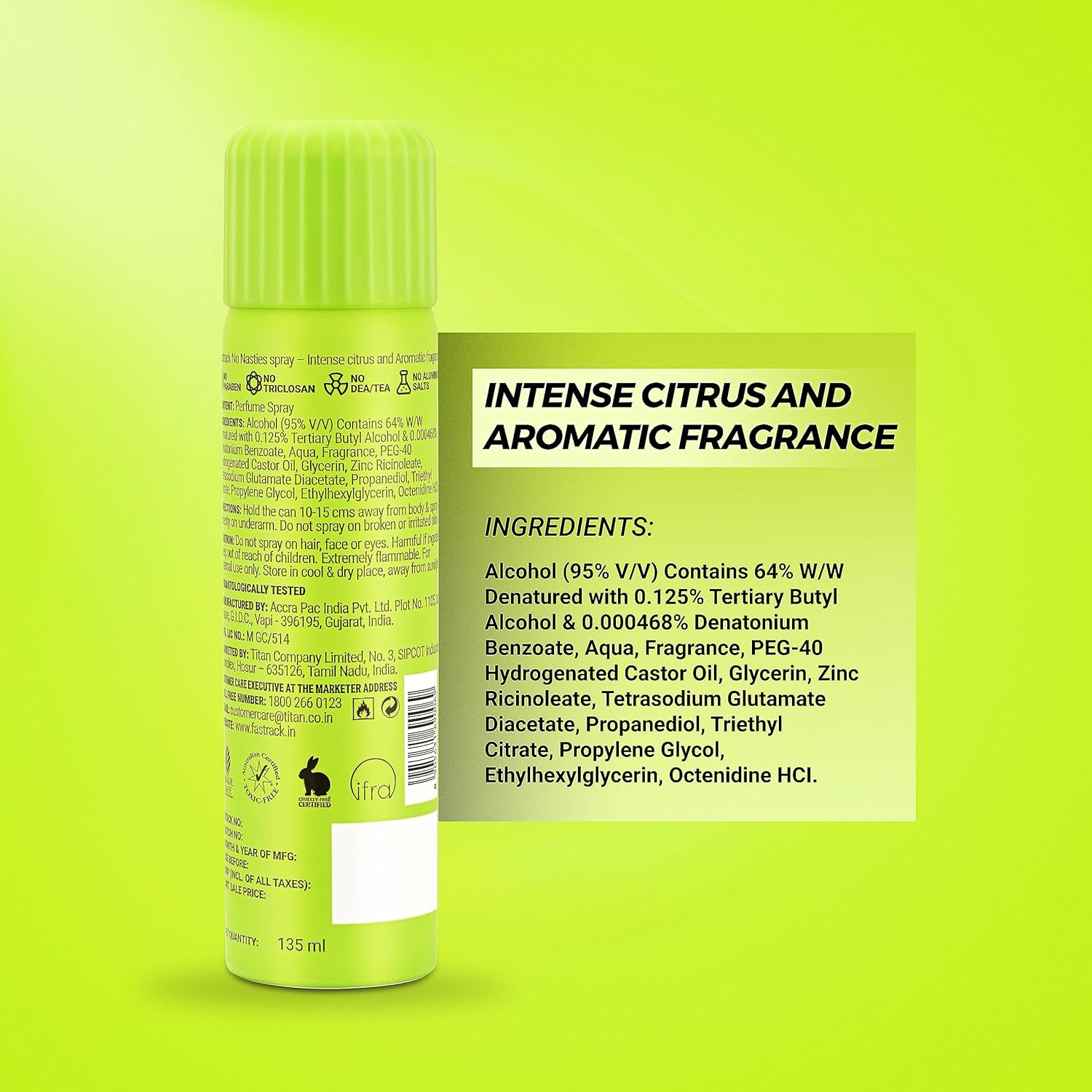 Fastrack No Nasties Upbeat Deodorant Perfume Spray 135ml 4.5 Fl.oz. Unisex Fragrance Fastrack No Nasties Upbeat Deodorant Perfume Spray 135ml 4.5 Fl.oz. Unisex Fragrance
