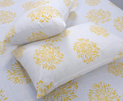 1 Single Bedsheet With 1 Pillow Cover | Durable & Long Lasting Fabric, Easy Hand & Machine Wash | Size - 55 X 88 Inches, White & Yellow