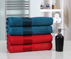 Fash Home International 500 Gsm | 100% Cotton Highly Absorbent Super Luxury Large Couple Bath Towel Set Combo Pack Of 4 (Maroon Red & Teal)
