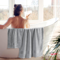 Boutiquo 100% Cotton 2 Bath, 2 Hand & 2 Face Towels 1800 Gsm | Eco-Friendly Towels For Men & Women Ultra Soft & Highly Absorbent - Light Grey (Set Of 6)