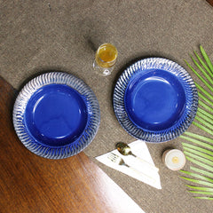 Midnight Blue Ceramic Pasta Plates - 2 Pieces | Handcrafted Multi Purpose Ceramic Deep Plates, Snack Plates, Starter Plates - 9.5 Inch, Microwave Safe & Dishwasher Safe