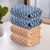 Kuber Industries Microfiber Soft Face Towel 800 Gsm | Absorbent Hanging Hand Towels For Wash Basin Bathroom | Zig Zag - Golden & Blue (4 Pcs)