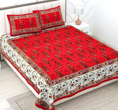 Jaipuri Bedsheets For Double Bed King Size With 2 Pillow Covers - 90 X 100 Inches, Red | Soft & Durable For Everyday Use & Bedroom - All Season Comfort