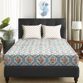1 Piece Microfiber Bedsheet For Double Bed With 2 Pillow Covers - 88 X 98 Inches, Blue & Beige | Cotton Bedsheet, Breathable & Wrinkle Free