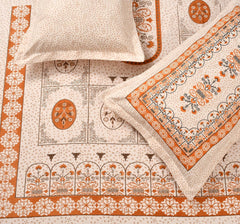 Printed Cotton Double Bed Bedsheet With Pillow Cover - 90 X 100 Inches, Beige | Traditional Jaipuri Print Designs Bedsheet