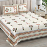 1 Queen Size Bedsheet For Double Bed With 2 Pillow Covers (90 X 108 Inches) Yellow & Green | Premium Cotton Material - Ideal For House, Hotel, Guest House