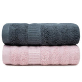 Mush 100% Bamboo Hand Towel 400 Gsm | Ultra Soft, Absorbent & Quick Dry Towel (Pink & Grey) - Set Of 2