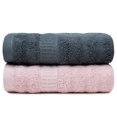Mush 100% Bamboo Hand Towel 400 Gsm | Ultra Soft, Absorbent & Quick Dry Towel (Pink & Grey) - Set Of 2