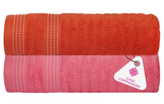 Casa Copenhagen Designed In Denmark Elegance Super Soft 2 Pieces 100% Cotton Large Bath Towel 610 Gsm - Pink & Orange