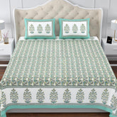 100% Cotton King Size Bedsheet For Double Bed With 2 Pillow Cover - 108 X 108 Inches, Green & White | Extra Soft & Wrinkle Free | Perfect Gifting Wedding, Housewarming Or Festival