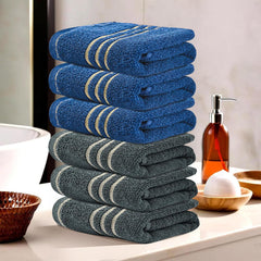 Kuber Industries Soft Cotton Face Towels 1200 Gsm | For Men & Women Easily Washable Pocket Towels & Workout Gym - Dark Grey & Blue (Pack Of 6)