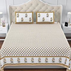 100% Cotton King Size Bedsheet For Double Bed With 2 Pillow Cover - 108 X 108 Inches, Yellow & White | Extra Soft & Wrinkle Free | Perfect Gifting Wedding, Housewarming Or Festival