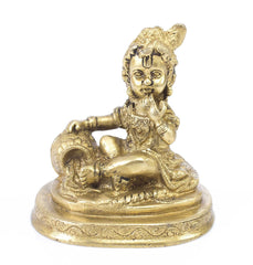 Lord Krishna Idol, Laddoo Bal Gopal, Bal Krishna Statue, Brass, Gold, Kanha Ji Murti, Handmade, Little Krishna, Makhan Chor Idol, God Idol