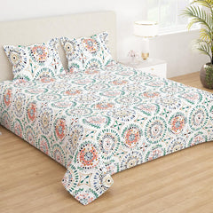 Microfiber Bedsheet For Double Bed King Size With - 108 X 108 Inches, White & Peach | Comfortable & Sleeping Environment | Long-Lasting Comfort