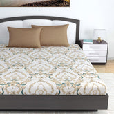 100% Cotton Double Bedsheet For King Size With 2 Pillow Covers | 108 X 108 Inches, White & Beige - Perfect For Home, Guest House, Hotel | Soft, Breathable & Comfortable