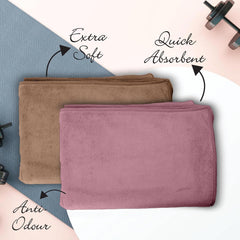 Housse Microfiber Hand Towel 800 Gsm | Premium Quality Towels Ultra Absorbent & Anti-Bacterial For Gym (Dusky Orchid & Rustic Chestnut) - Pack Of 4