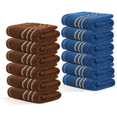 Kuber Industries Soft Cotton Face Towels 2400 Gsm | For Men & Women Easily Washable Pocket Towels & Workout Gym - Dark Brown & Blue (Pack Of 12)