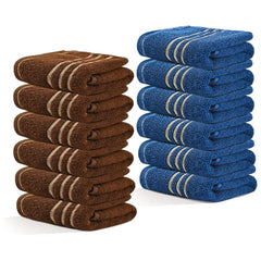 Kuber Industries Soft Cotton Face Towels 2400 Gsm | For Men & Women Easily Washable Pocket Towels & Workout Gym - Dark Brown & Blue (Pack Of 12)