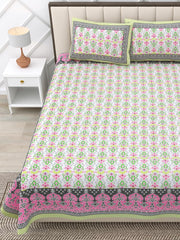 Suitable For King Size Bedsheet With 2 Pillow Cover - 90 X 108 Inches, Pink & Yellow | Soft, Breathable & Skin-Friendly Feel For Year-Round Comfort