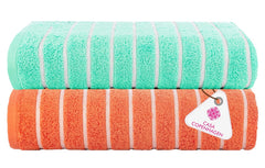 Casa Copenhagen Designed In Denmark Estatic Super Soft 2 Pieces 100% Cotton Large Bath Towel 525 Gsm - Aqua Blue & Orange