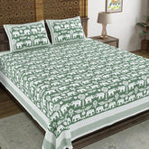 Hand Block Printed Cotton King Size Bedsheet With 2 Pillow Covers, 90 X 108 Inches, Green | 200 Thread Count-Good For Villas, Resorts, Guest Houses, & Daily Home Use
