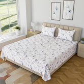 Floral Bedsheet For Super King Bed Size Bedding With 2 Pillow Cover For Bedroom - 108 X 120 Inches, Blue & White | Ideal For Hotel, House, Guest House