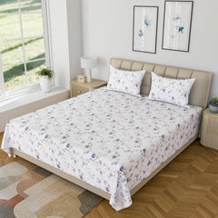 Printed Single Bedsheet With 1 Pillow Covers - 60 X 90 Inches, White & Grey | Soft, Breathable, Luxury Bedsheet | Hypoallergenic & Skin-Friendly