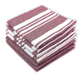 Indihaus Cotton Multi-Purpose Kitchen Hand Towels 370 Gsm | Waffle & Stripes Lunch, Dish Towel (Earthy Crimson)- Pack Of 6