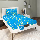 1 Single Bedsheet With 1 Pillow Cover - 48 X 72 X 8 Inches, Blue & White | All Around Elastic Fitted Bedsheets | Hand Wash Or Machine Wash Warm