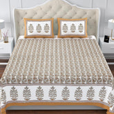 100% Cotton King Size Bedsheet For Double Bed With 2 Pillow Cover - 108 X 108 Inches, Mustard & White | Extra Soft & Wrinkle Free | Perfect Gifting Wedding, Housewarming Or Festival