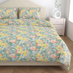 Flat Bedsheet Queen Size Bed With 2 Pillow Covers - 100 X 90 Inches, Green & Yellow | Soft, Breathable & Durable | Skin-Friendly & Durable