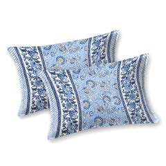 Pure Cotton King Size Bedsheet 2 Matching Pillow Covers | 100x108 Inches, Dark Blue | Traditional Jaipuri Printed Bedsheet | Ideal Wedding Gift, Housewarming, Special Occasion Surprise