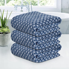 Kuber Industries Microfiber Bath Towel 1050 Gsm | Large Size Soft Quick Dry & Absorbent Shower Bath Towel (Circle - Blue)- Pack Of 3