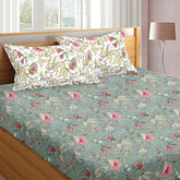 100% Cotton King Size For Double Bedsheet With 2 Pillow Covers - 72 X 78 Inches, Green & White | Durable & Long Lasting Fabric, Easy Hand & Machine Wash