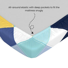 King Size Printed Bedsheet For Double Bed 2 Pillow Cover - 72 X 78 Inches, Blue & Yellow | All Around Elastic Fitted - Ultra Soft & Breathable