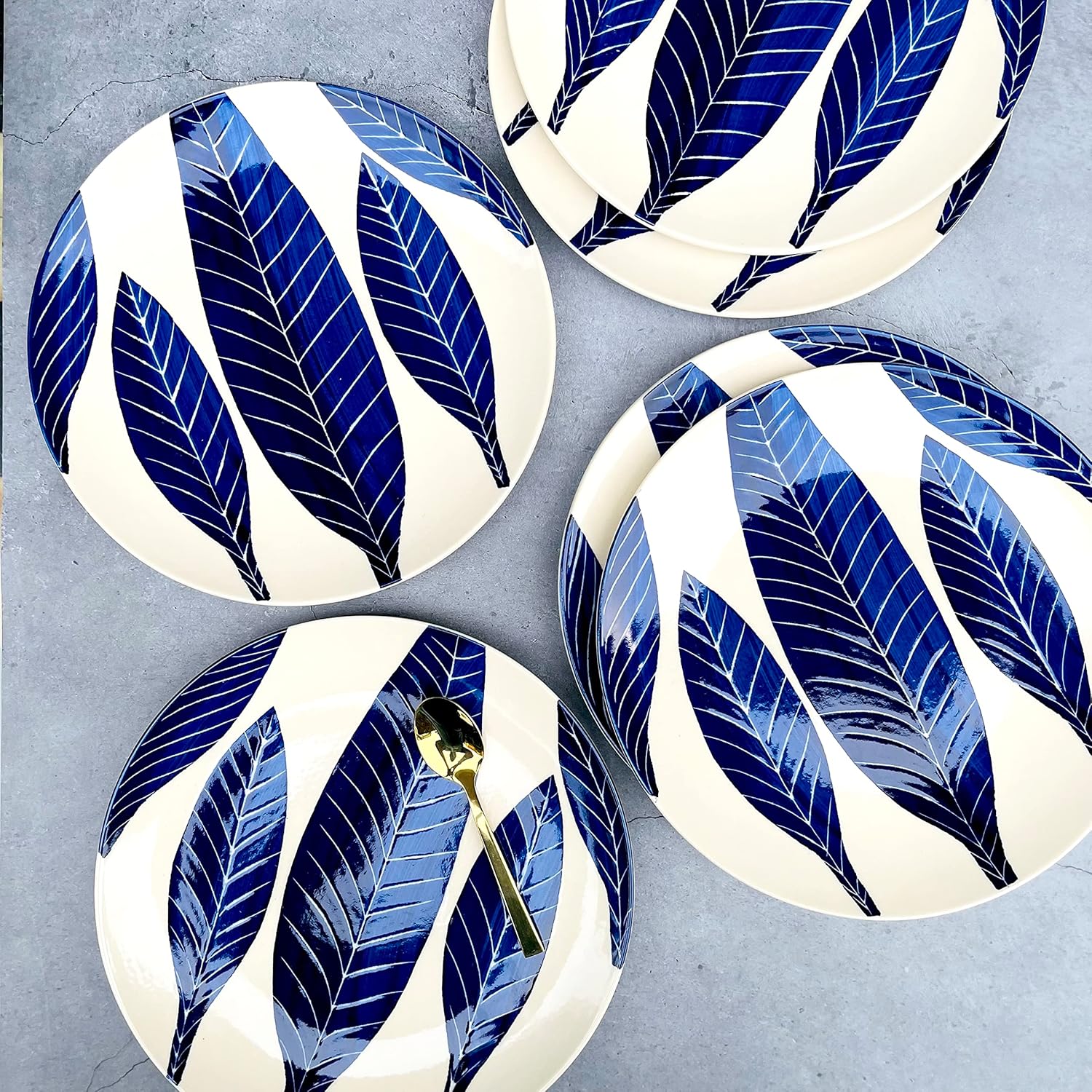 Patram Hand Painted Ceramic Dinner Set Of 20 Pieces With Serving Bowls - White & Blue | 6 Dinner Plates + 6 Side Plates+ 6 Katori Bowls, 180ml Each + 2 Serving Bowls, 800ml Each | Serving For 6 Patram Hand Painted Ceramic Dinner Set Of 20 Pieces With Serving Bowls - White & Blue | 6 Dinner Plates + 6 Side Plates+ 6 Katori Bowls, 180ml Each + 2 Serving Bowls, 800ml Each | Serving For 6