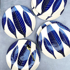 Patram Ceramic Dinner Plates Set Of 6 - 10 Inches, 6 Pieces, White & Blue | Hand Painted Full Ceramic Plates For Dinner - Microwave Safe & Dishwasher Safe